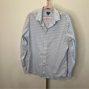 J. Crew Flex Wrinkle Free Slim Button Down Blue Pink White Plaid Large